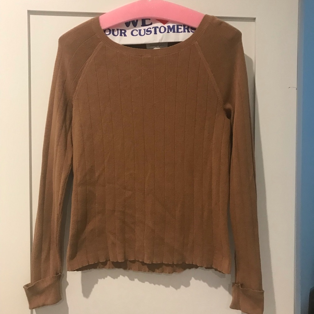 Stylish Brown Ribbed Knit Top